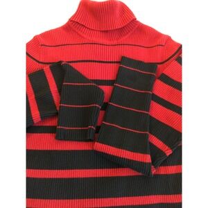 Vtg Turtleneck Women M Red Black Stripe Jones New York Country Australia Classic